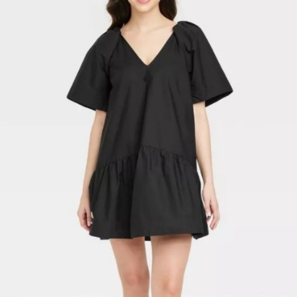 NWT A New Day Black Cotton Flutter Sleeve Poplin Dress Size XXL